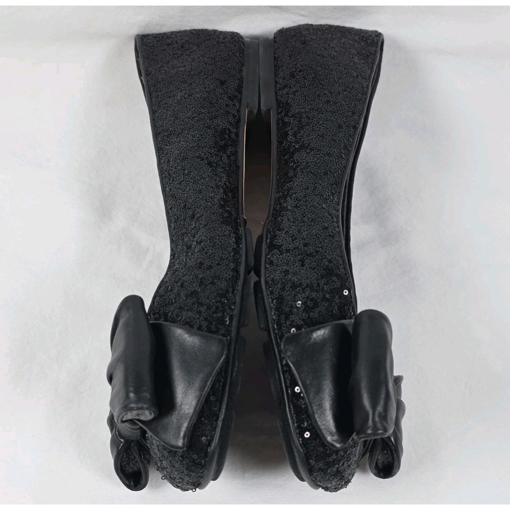 Tory Burch Black Sequin Divine Bow Ballerina Flats Leather Driver Womens Size 9 - Picture 3 of 10